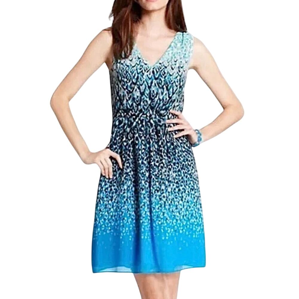 Ann Taylor Ombre Dress 8 Georgette Peacock Blue Whimsical Feminine Party Wedding